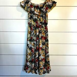 Beautees Girls off-the-shoulder floral maxi dress with ruffled neckline size 8